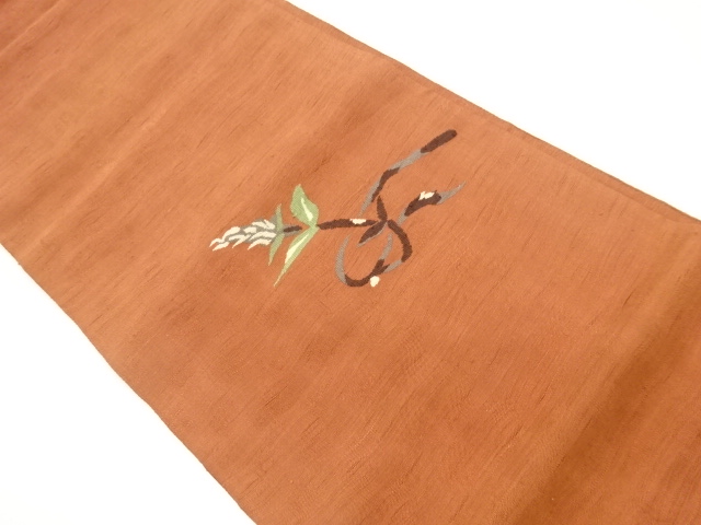 JAPANESE KIMONO / TSUMUGI SUKUI-ORI ABSTRACT FLORAL / LEAF PATTERN WOV